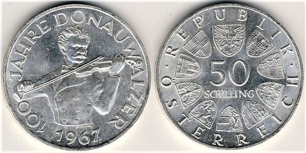 50 schilling (100° anniversario del Valzer del Danubio Blu)