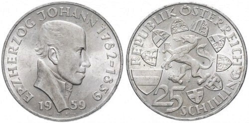 25 schilling (100° anniversario della morte dell'arciduca Giovanni)