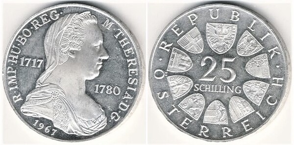 25 schilling (250° anniversario della nascita dell'imperatrice Maria Teresa)