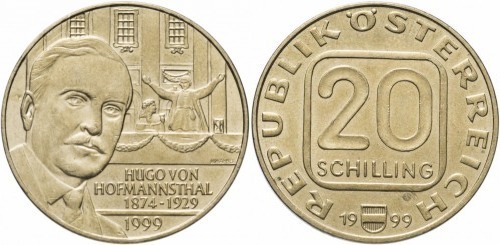 20 schilling (70° anniversario della morte di Hugo Von Hofmannsthal)