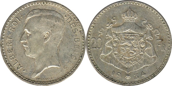 20 francs (Alberto I dei belgi)