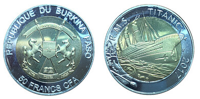 50 francs CFA (105 aniversario de la muerte del RMS Titanic)