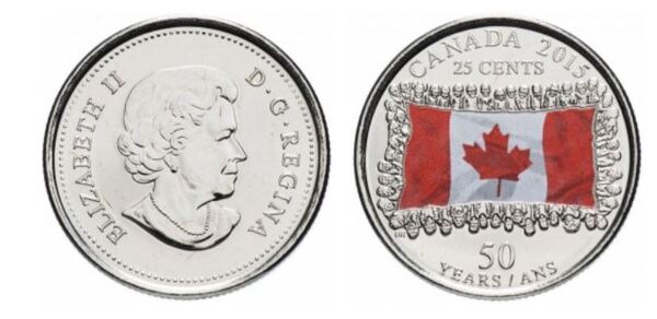 25 cents (50° anniversario della bandiera canadese)