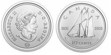 10 cents (100° anniversario della nave a vela Bluenose)