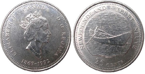 25 centesimi (125° anniversario della Confederazione canadese - Terranova)