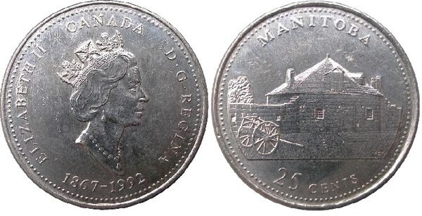 25 centesimi (125° anniversario della Confederazione canadese - Manitoba)