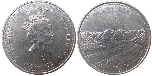 25 centesimi (125° anniversario della Confederazione canadese - Yukon)