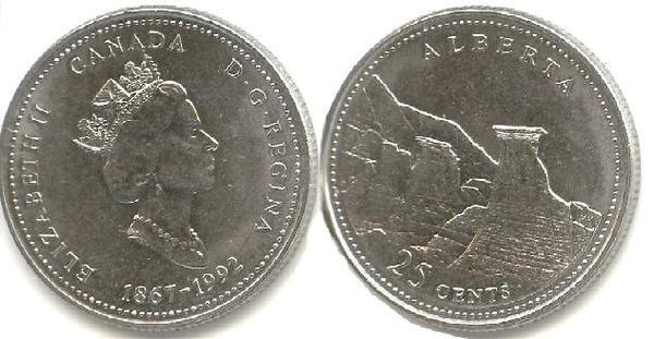 25 centesimi (125° anniversario della Confederazione canadese - Alberta)