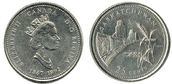 25 centesimi (125° anniversario della Confederazione canadese - Saskatchewan)