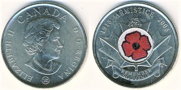 25 cents (90° anniversario della fine della Prima Guerra Mondiale)