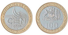 100 pesos (100 anni della Banca Centrale del Cile)