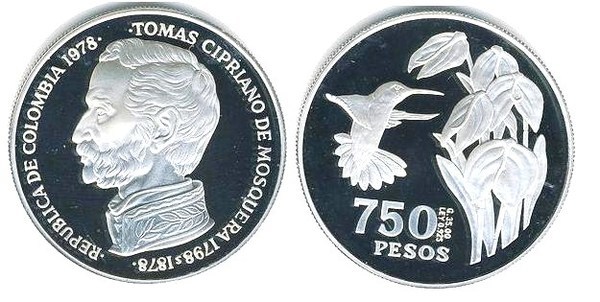 750 pesos (Centenario della morte di Tomas Cipriano de Mosquera)