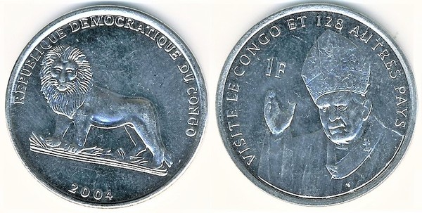 1 franc (25° anniversario della visita di Papa Giovanni Paolo II)