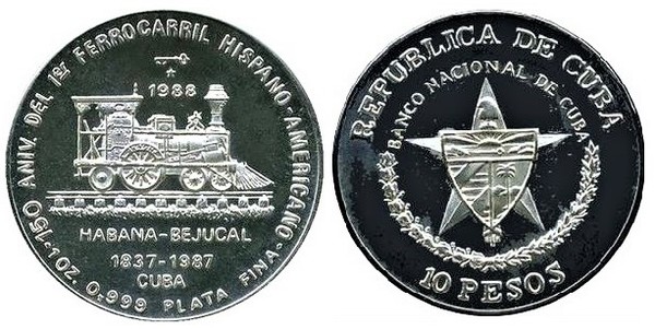 10 pesos (150° anniversario della prima ferrovia ispano-americana)