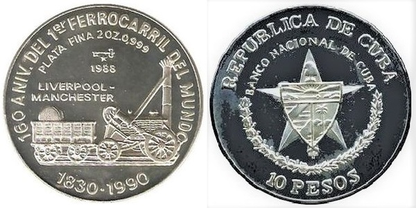 10 pesos (160° anniversario della prima ferrovia del mondo)