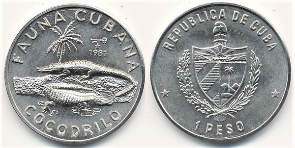 1 peso (Fauna cubana - Coccodrillo)