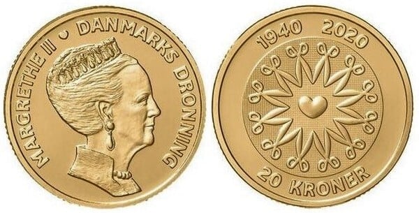 20 kroner (80° anniversario della nascita della Regina Margrethe II)