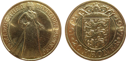 20 corone (Giubileo d'argento del regno di Margherita II)