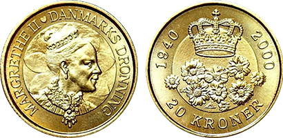 20 corone (60° compleanno della regina Margrethe II)