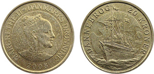 20 corone (navi danesi: yacht reale Dannebrog)
