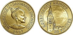 20 corone (torri danesi: torre dell'orologio del municipio di Copenaghen)