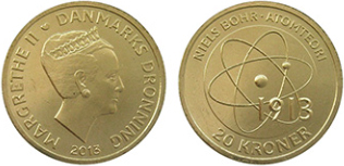 20 corone (scienziati danesi: Niels Bohr e il modello atomico)