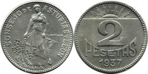 2 pesetas (Consiglio delle Asturie e del León)