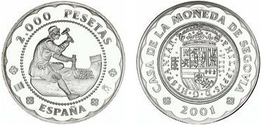 2.000 pesetas ( 500° anniversario della zecca di Segovia)