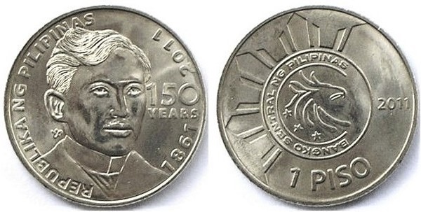 1 piso (150° anniversario della nascita di José Rizal)