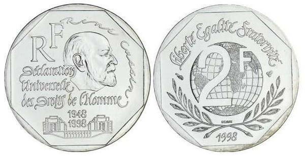 2 francs (50° anniversario della Dichiarazione dei diritti umani)