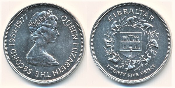 25 new pence (Il Giubileo d'argento della Regina)