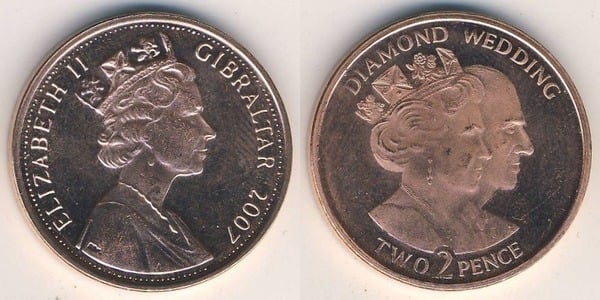 2 pence (60° anniversario del matrimonio di Elisabetta II e del Principe Filippo)