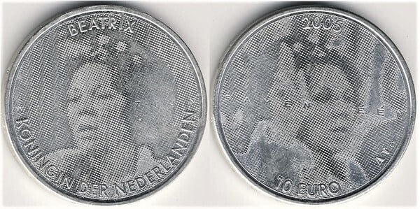 10 euro (25° anniversario dell'ascesa al trono di Beatrice)