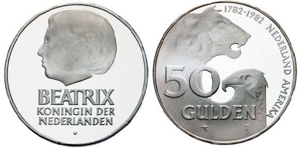 50 gulden ((200° anniversario dell'amicizia olandese-americana).)