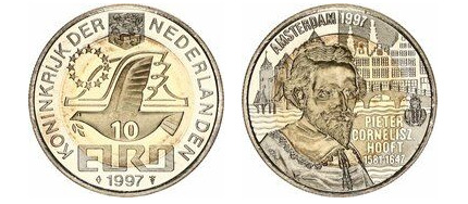 10 euro (350° anniversario della morte di P.C.Hooft)