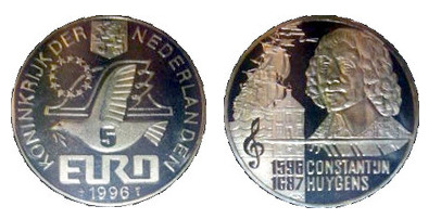 5 euro (400° anniversario della nascita di Constantijn Huygens)