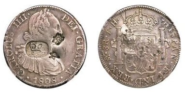 6 shillings 1 penny- Contramarca ( Insediamenti britannici nella baia dell'Honduras)