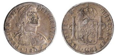 6 shillings 1 penny- Contramarca ( Insediamenti britannici nella baia dell'Honduras)