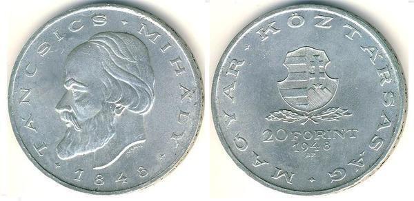 20 forint (Centenario della Rivoluzione del 1848-Mihaly Tancsics)