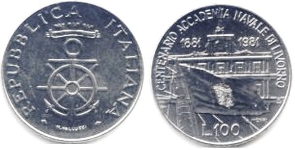 100 lire (Centenario dell'Accademia Navale di Livorno)