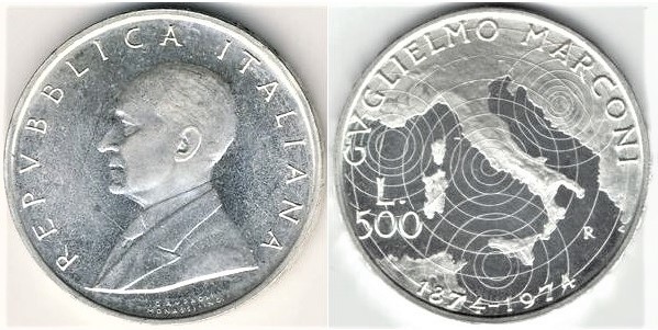 500 lire ((100° Anniversario della nascita di Guglielmo Marconi))