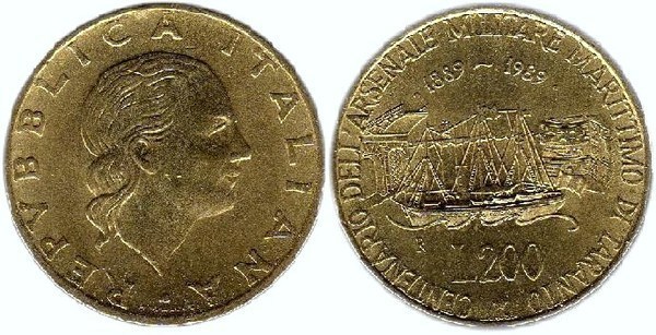 200 lire (Centenario dell'Arsenale Militare Marittimo di Taranto)