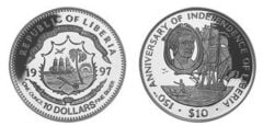 10 dollari (150° anniversario dell'indipendenza della Liberia)