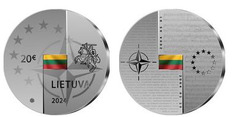 20 euro (Vigésimo aniversario de la adhesión de Lituania a la Unión Europea y a la OTAN)