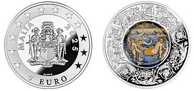 5 euro (Venere e Cupido che nuotano tra i delfini)