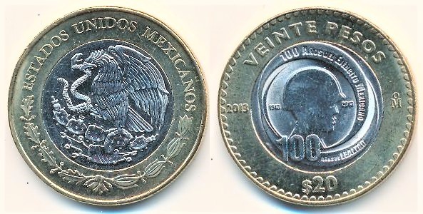 20 pesos (Centenario dell'esercito messicano)