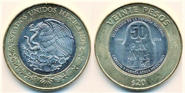 20 pesos (50° anniversario dell'attuazione del Piano DN-III-E)