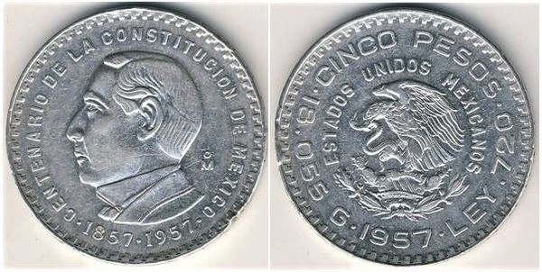 5 pesos (Centenario della Costituzione)