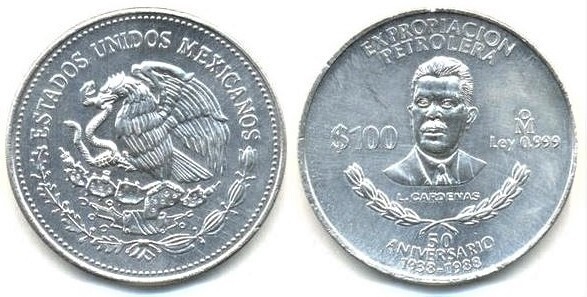 100 pesos (Cinquantesimo anniversario dell'esproprio del petrolio)