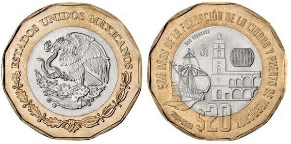 20 pesos (500° anniversario della fondazione della città e del porto di Veracruz)